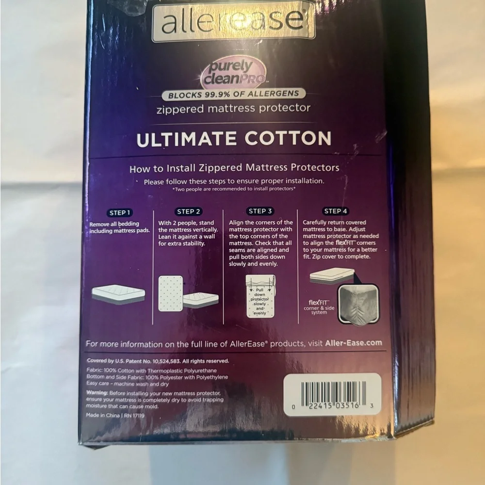 NWT "allerease" Zippered Matress Protector King Size, Blocks 99.9% of Allergens - Picture 9 of 11